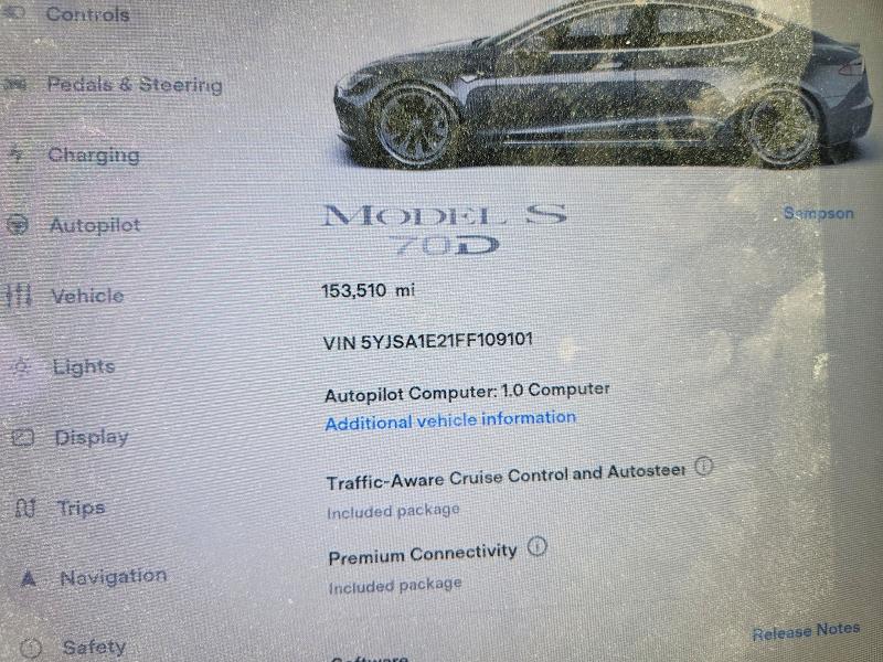 Photo 9 from auction – 2015 TESLA MODEL S with VIN 5YJSA1E21FF109101