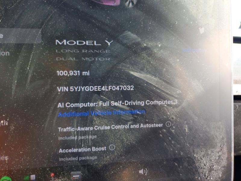 Photo 9 from auction – 2020 TESLA MODEL Y with VIN 5YJYGDEE4LF047032