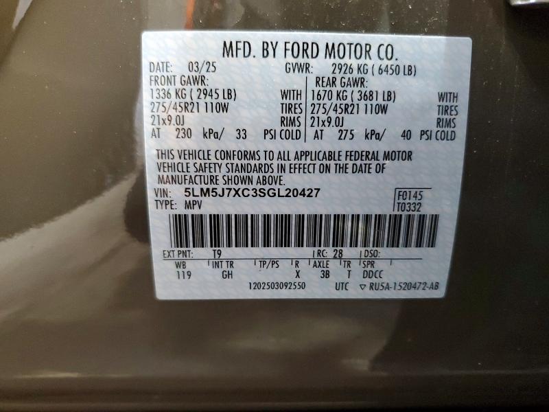 Photo 14 from auction – 2025 LINCOLN AVIATOR with VIN 5LM5J7XC3SGL20427