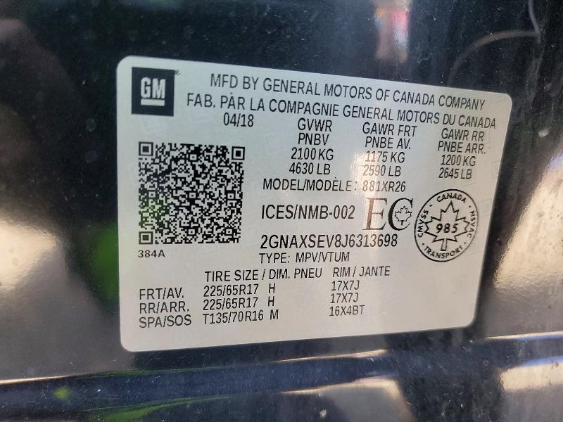 Photo 14 from auction – 2018 CHEVROLET EQUINOX with VIN 2GNAXSEV8J6313698