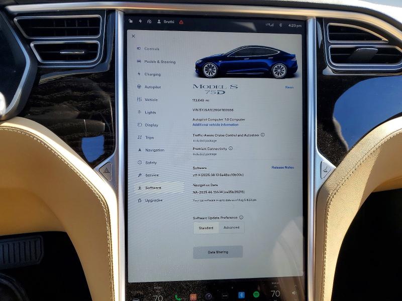 Photo 9 from auction – 2016 TESLA MODEL S with VIN 5YJSA1E29GF160556