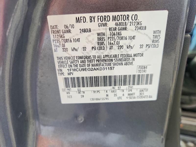 Photo 14 from auction – 2010 FORD ESCAPE with VIN 1FMCU9EG2AKD31157