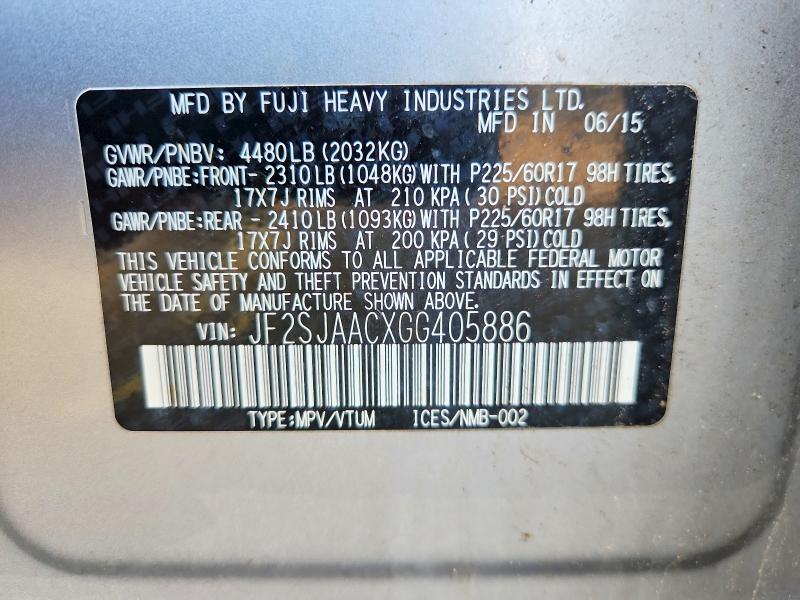 Photo 14 from auction – 2016 SUBARU FORESTER with VIN JF2SJAACXGG405886