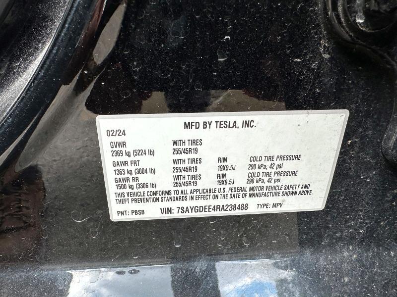 Photo 10 from auction – 2024 TESLA MODEL Y with VIN 7SAYGDEE4RA238488
