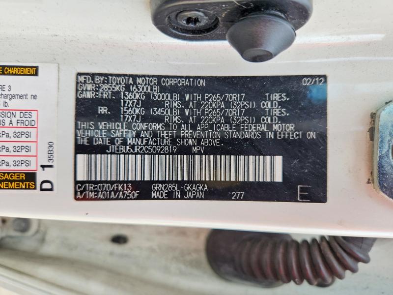 Photo 14 from auction – 2012 TOYOTA 4RUNNER with VIN JTEBU5JR2C5092819