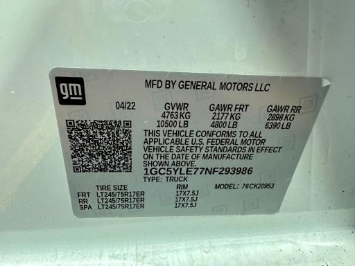 Photo 10 from auction – 2022 CHEVROLET SILVERADO with VIN 1GC5YLE77NF293986