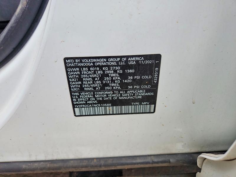 Снимка 14 от търг – 2022 VOLKSWAGEN ATLAS с VIN 1V2FR2CA1NC510586