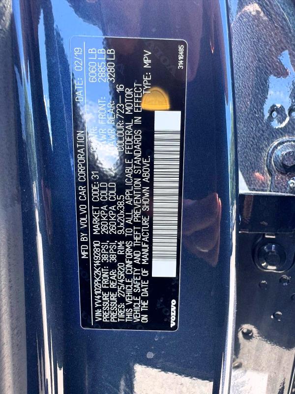 Photo 14 from auction – 2019 VOLVO XC90 with VIN YV4102PK2K1492810