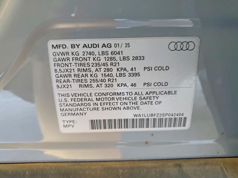 Photo 14 from auction – 2025 AUDI Q4 E-TRON with VIN WA1LUBFZ2SP042404