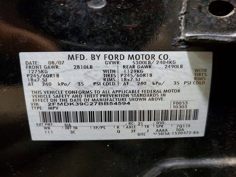 Photo 14 from auction – 2007 FORD EDGE with VIN 2FMDK39C27BB54594