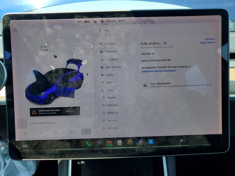 Photo 9 from auction – 2019 TESLA MODEL 3 with VIN 5YJ3E1EA2KF427139
