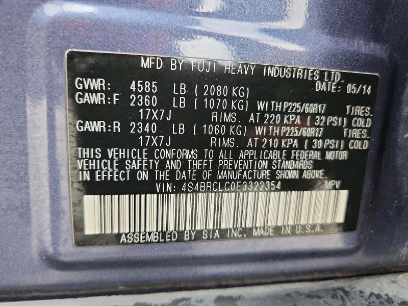 Photo 14 from auction – 2014 SUBARU OUTBACK with VIN 4S4BRCLC0E3322354
