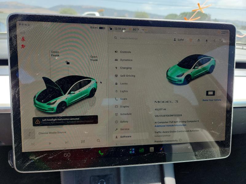 Photo 9 from auction – 2022 TESLA MODEL 3 with VIN 5YJ3E1EA3NF322209