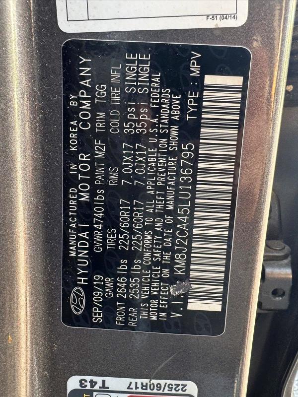 Photo 13 from auction – 2020 HYUNDAI TUCSON with VIN KM8J2CA45LU136795