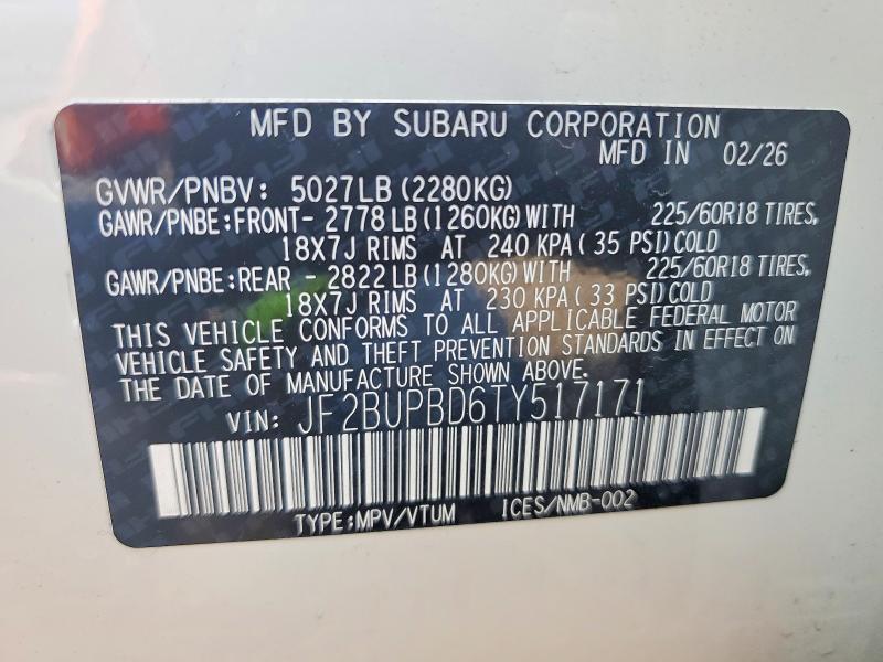 Photo 14 from auction – 2026 SUBARU OUTBACK with VIN JF2BUPBD6TY517171