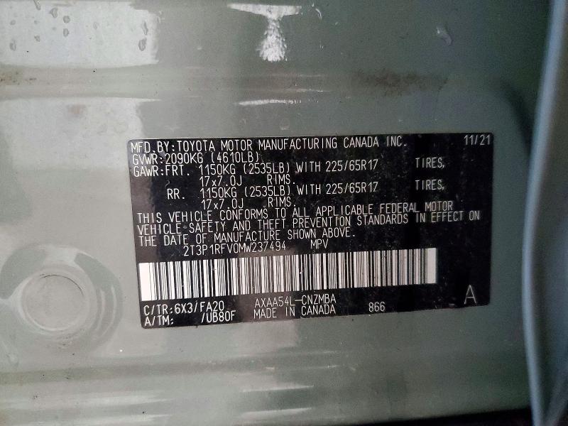 Photo 14 from auction – 2021 TOYOTA RAV4 with VIN 2T3P1RFV0MW237494