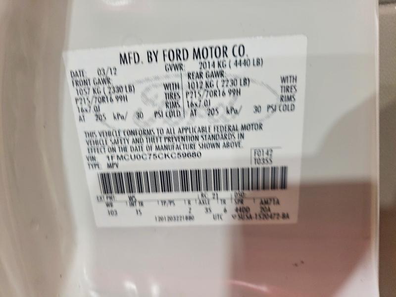Photo 14 from auction – 2012 FORD ESCAPE with VIN 1FMCU0C75CKC59680