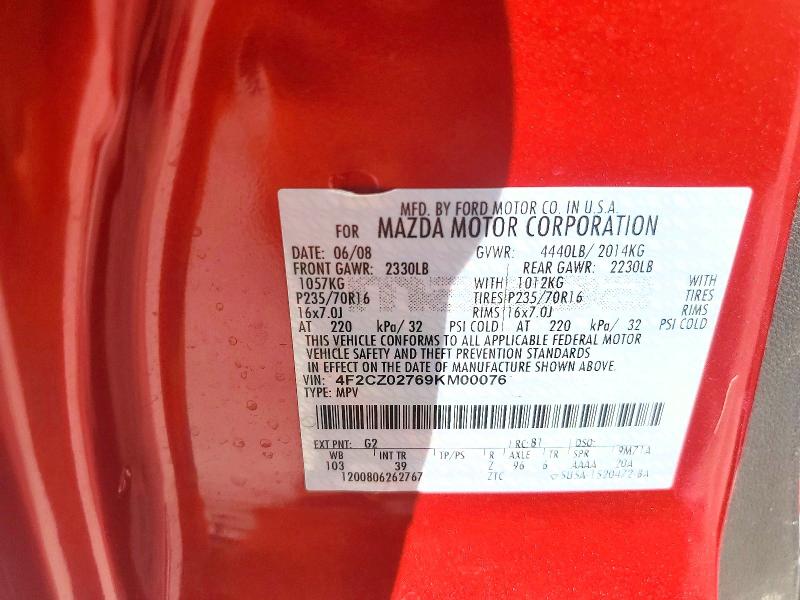 Photo 14 from auction – 2009 MAZDA TRIBUTE with VIN 4F2CZ02769KM00076