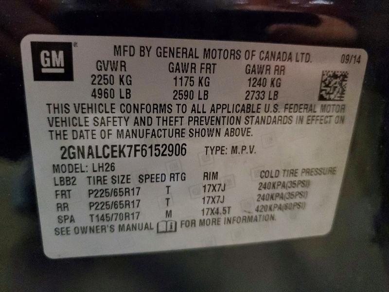 Photo 14 from auction – 2015 CHEVROLET EQUINOX with VIN 2GNALCEK7F6152906