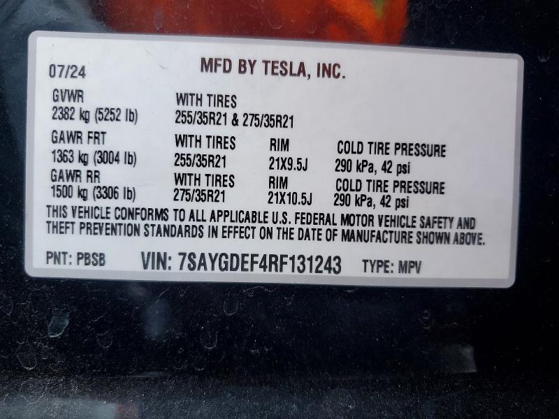 Фото 14 с аукциона – 2024 TESLA MODEL Y с VIN 7SAYGDEF4RF131243