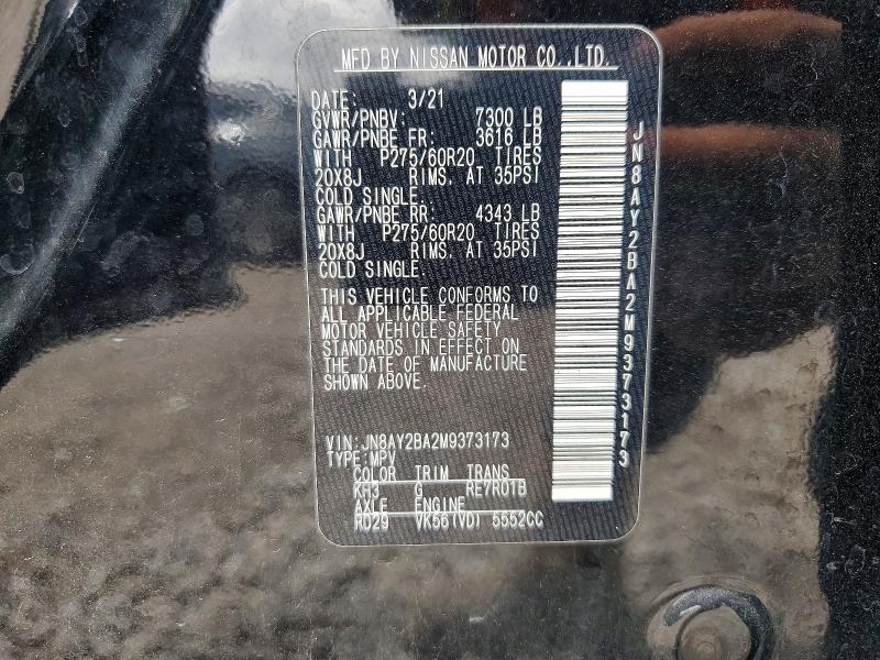 Photo 14 from auction – 2021 NISSAN ARMADA with VIN JN8AY2BA2M9373173