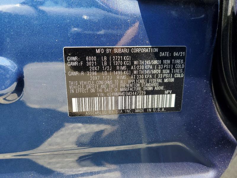 Photo 14 from auction – 2021 SUBARU ASCENT with VIN 4S4WMAMD5M3447229