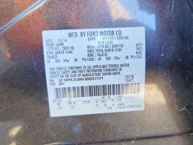 Photo 14 from auction – 2016 FORD EDGE with VIN 2FMPK3G96GBB53131