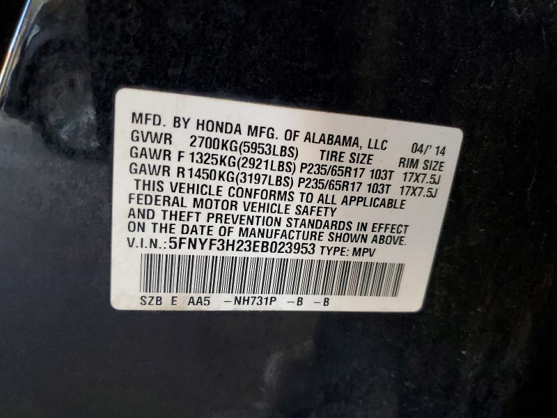 Photo 14 from auction – 2014 HONDA PILOT with VIN 5FNYF3H23EB023953