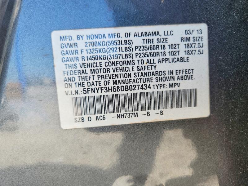 Photo 14 from auction – 2013 HONDA PILOT with VIN 5FNYF3H68DB027434