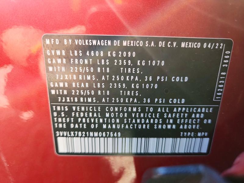 Photo 14 from auction – 2022 VOLKSWAGEN TAOS with VIN 3VVLX7B21NM067549