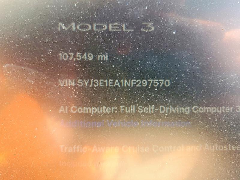 Photo 9 from auction – 2022 TESLA MODEL 3 with VIN 5YJ3E1EA1NF297570