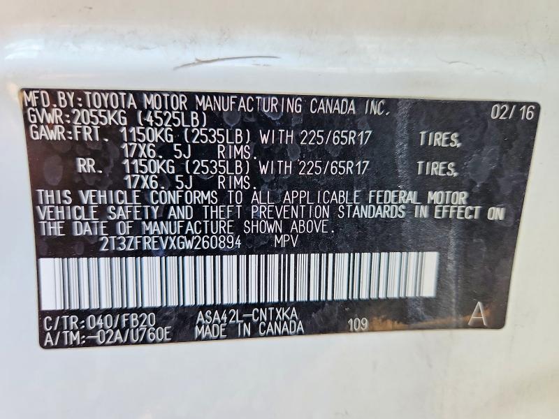 Photo 14 from auction – 2016 TOYOTA RAV4 with VIN 2T3ZFREVXGW260894