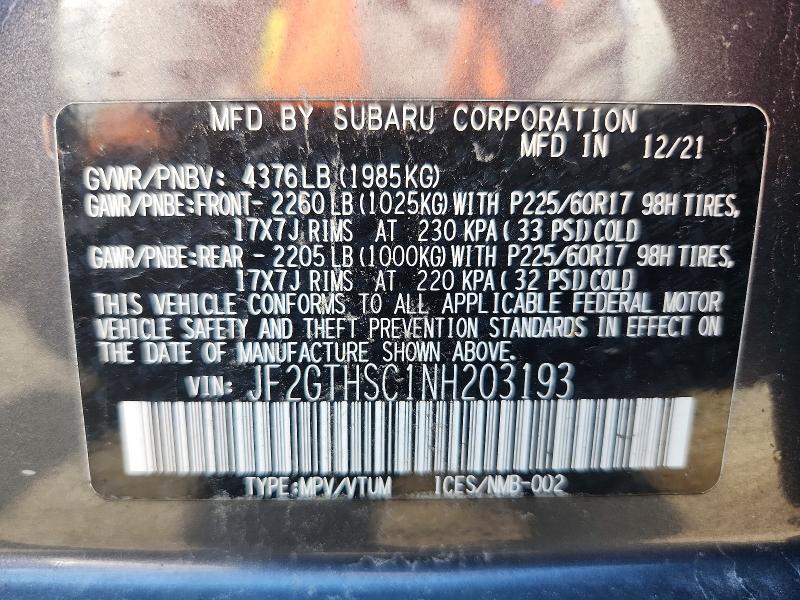Foto 14 de la subasta – 2022 SUBARU CROSSTREK con VIN JF2GTHSC1NH203193