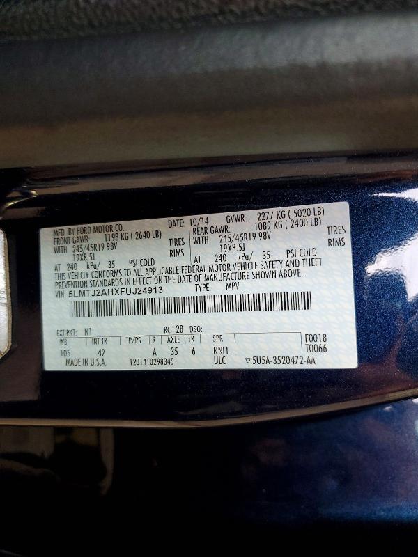 Photo 14 from auction – 2015 LINCOLN MKC with VIN 5LMTJ2AHXFUJ24913
