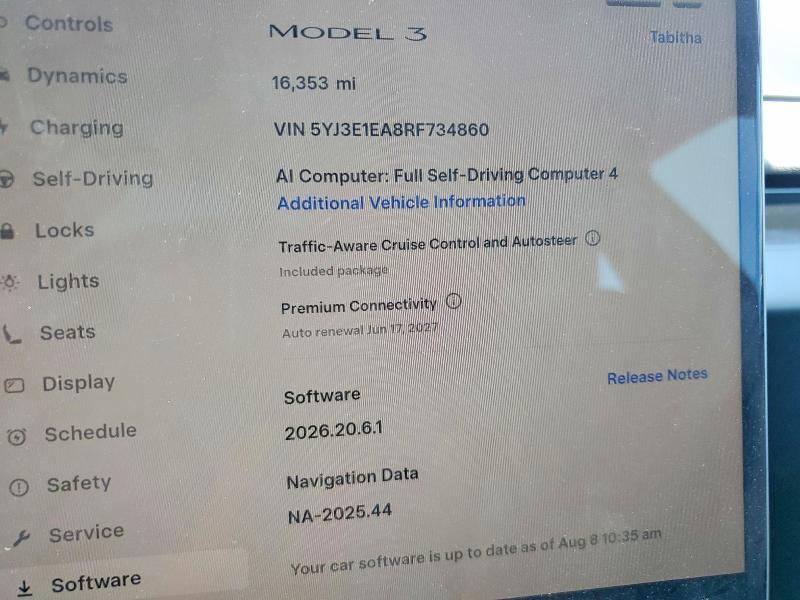 Photo 9 from auction – 2024 TESLA MODEL 3 with VIN 5YJ3E1EA8RF734860