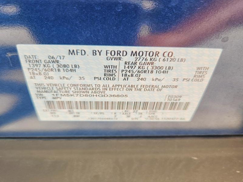 Photo 14 from auction – 2017 FORD EXPLORER with VIN 1FM5K7D80HGD36805