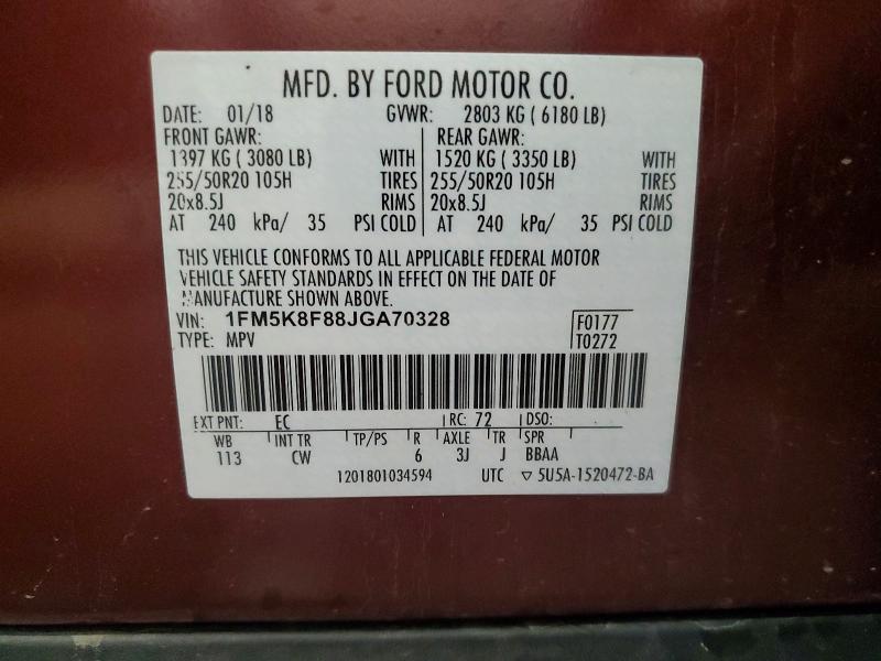 Photo 14 from auction – 2018 FORD EXPLORER with VIN 1FM5K8F88JGA70328