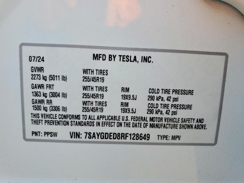 صورة رقم 14 من المزاد - 2024 TESLA MODEL Y مع VIN 7SAYGDED8RF128649