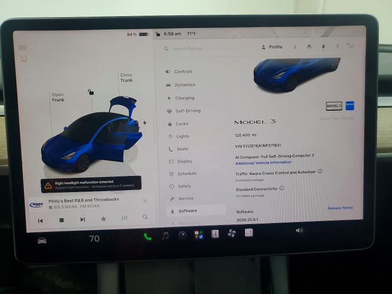 Photo 9 from auction – 2022 TESLA MODEL 3 with VIN 5YJ3E1EA1NF371831