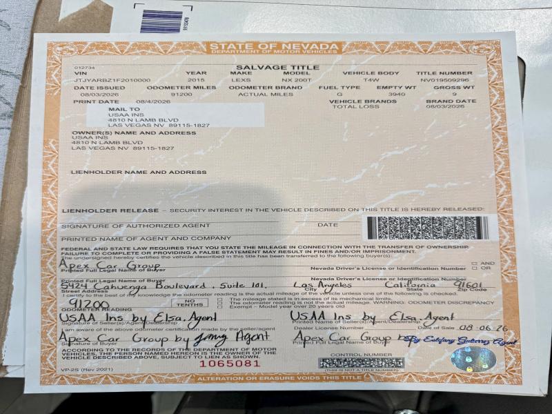 Photo 12 from auction – 2015 LEXUS NX with VIN JTJYARBZ1F2010000