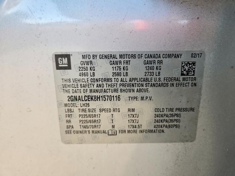 Photo 14 from auction – 2017 CHEVROLET EQUINOX with VIN 2GNALCEK8H1570116
