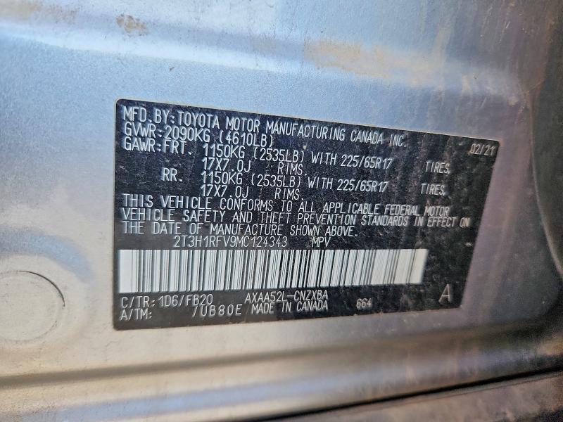 Photo 14 from auction – 2021 TOYOTA RAV4 with VIN 2T3H1RFV9MC124343
