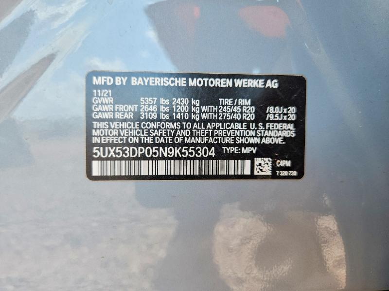 Photo 14 from auction – 2022 BMW X3 with VIN 5UX53DP05N9K55304
