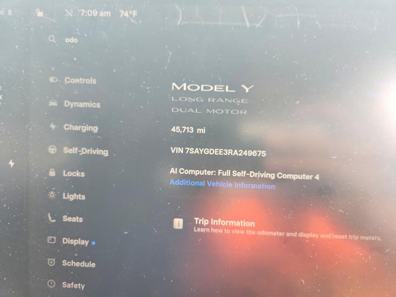 Photo 9 from auction – 2024 TESLA MODEL Y with VIN 7SAYGDEE3RA249675