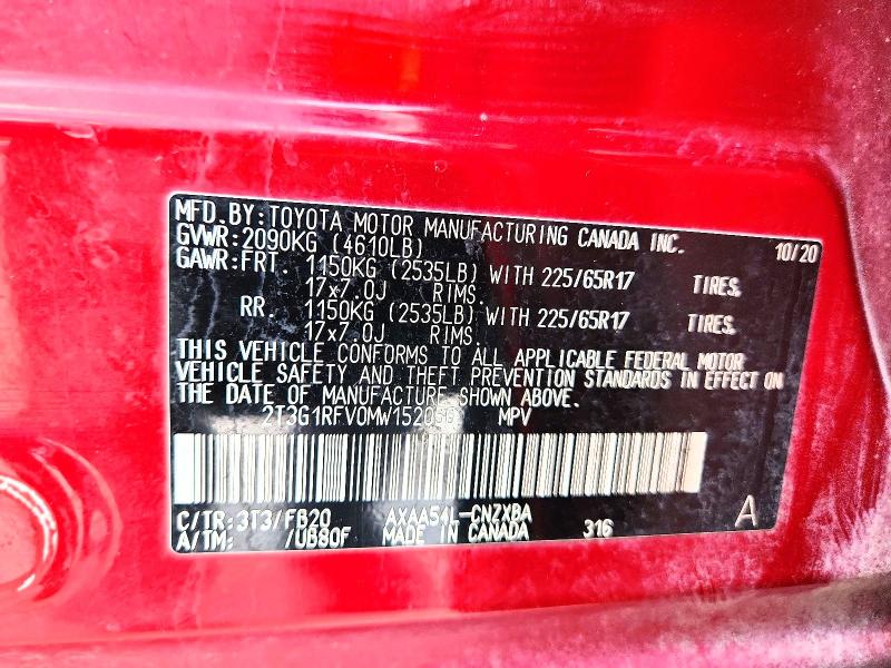 Photo 14 from auction – 2021 TOYOTA RAV4 with VIN 2T3G1RFV0MW152056