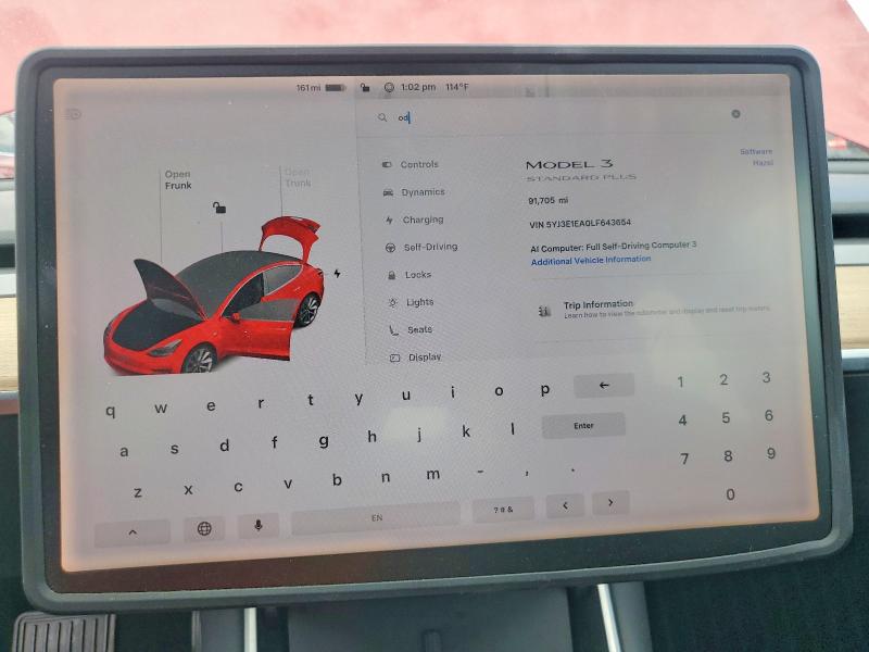 Photo 9 from auction – 2020 TESLA MODEL 3 with VIN 5YJ3E1EA0LF643654
