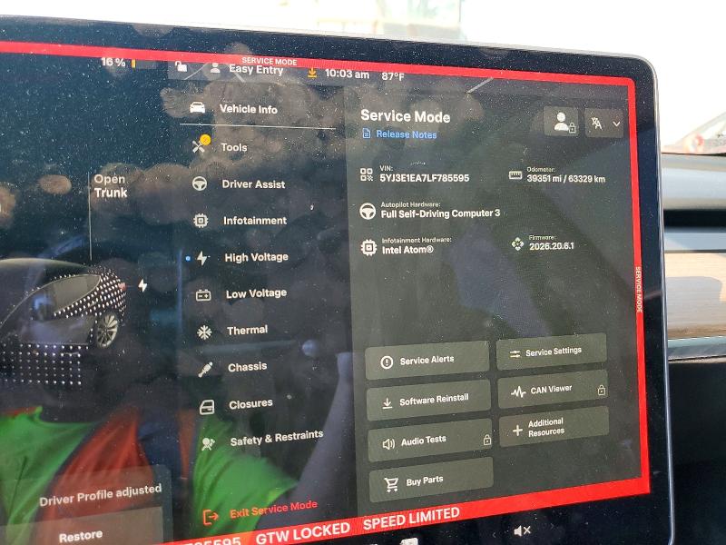 Photo 9 from auction – 2020 TESLA MODEL 3 with VIN 5YJ3E1EA7LF785595