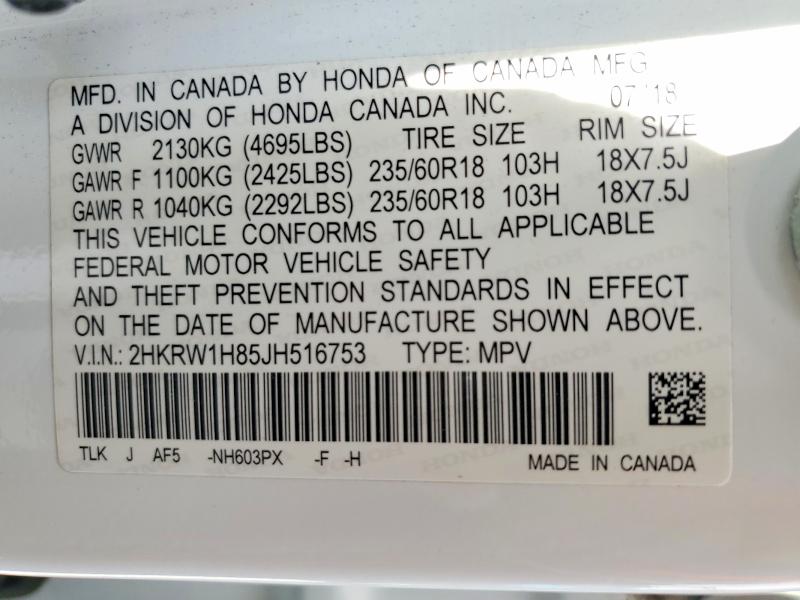 Photo 14 from auction – 2018 HONDA CR-V with VIN 2HKRW1H85JH516753