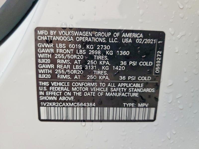 Photo 14 from auction – 2021 VOLKSWAGEN ATLAS with VIN 1V2KR2CAXMC564384