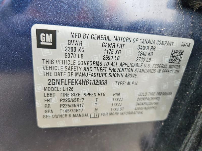 Photo 14 from auction – 2017 CHEVROLET EQUINOX with VIN 2GNFLFEK4H6102958